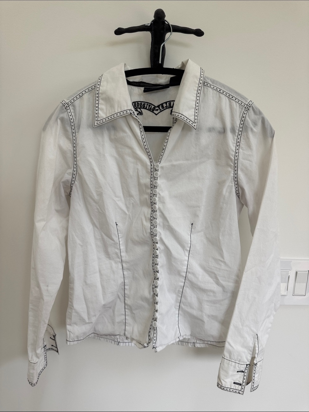 Harley-Davidson White Button-Front Blazer with Black Stitching